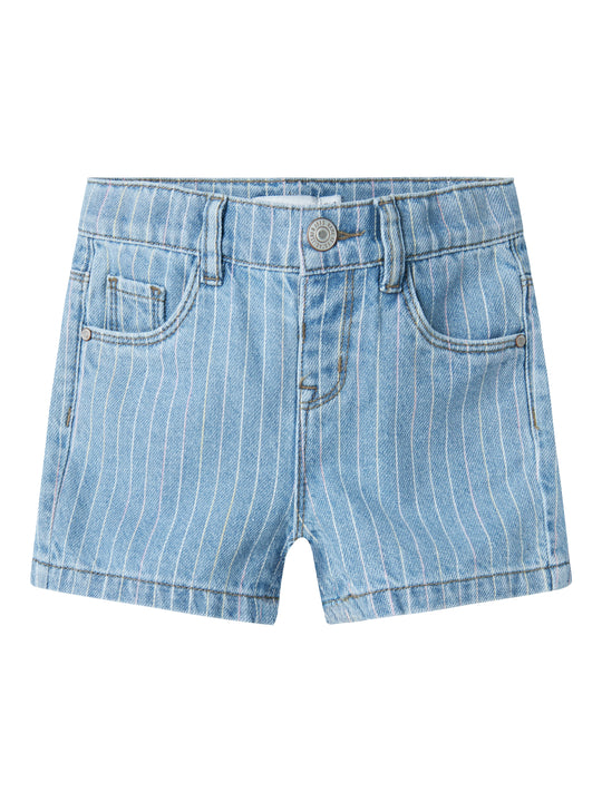 Name It Macie Stripe Denim Shorts - Light Blue Denim