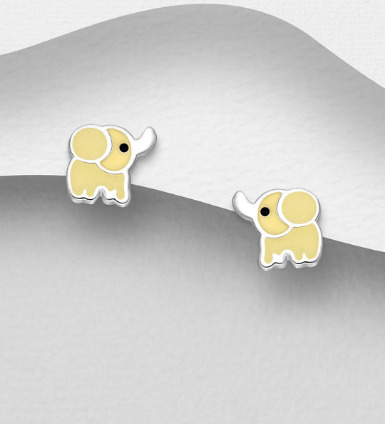 Ørestikker Sølv Elefant - Lilla & Gul