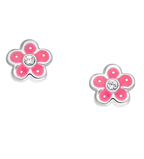 Blomster Ørestikker Sølv - Deep Pink