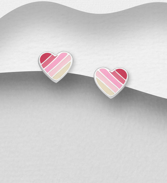 Ørestikker Sølv Hjerte - Regnbue / Lyserød