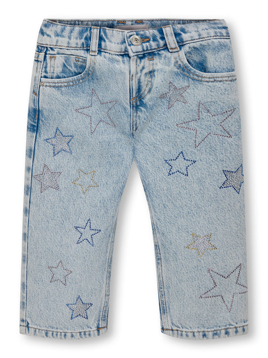 Only Mini Carly Dad Straight Star Denim Jeans - Light Blue Denim