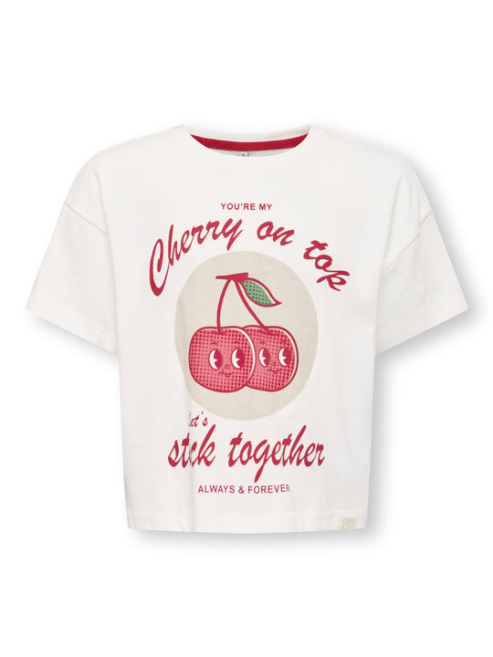 Only Mini Charlotte Life SS Loose Top - Cloud Dancer/Happy