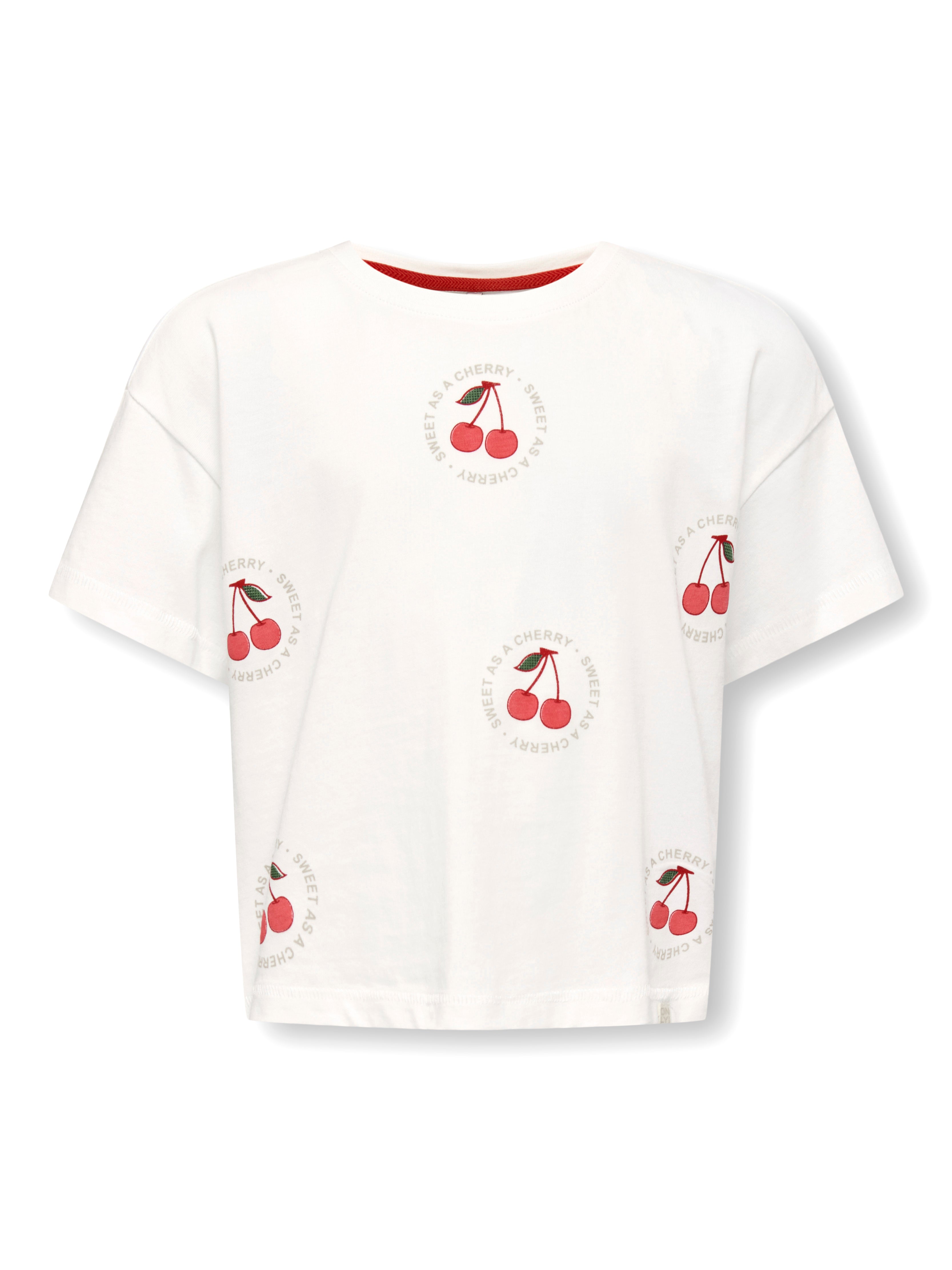 Only Mini Charlotte Life SS Loose Top - Cloud Dancer/Fruit