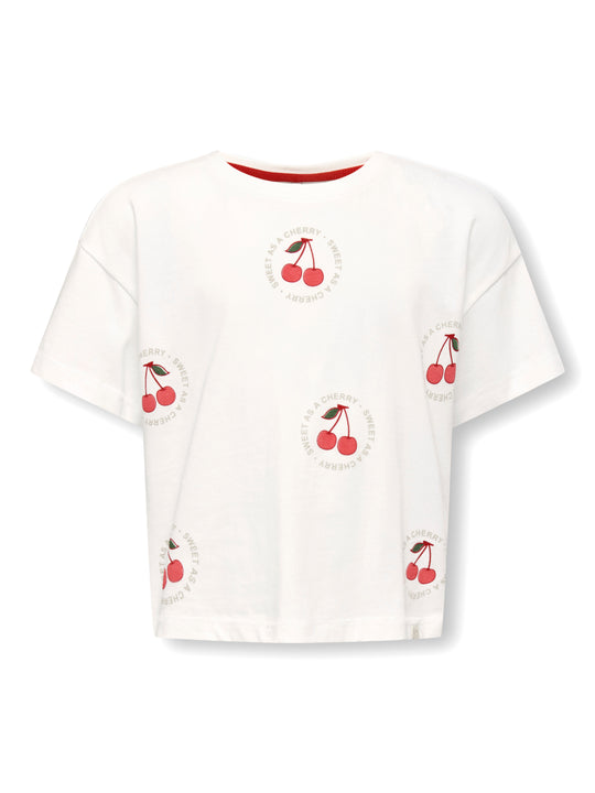 Only Mini Charlotte Life SS Loose Top - Cloud Dancer/Fruit