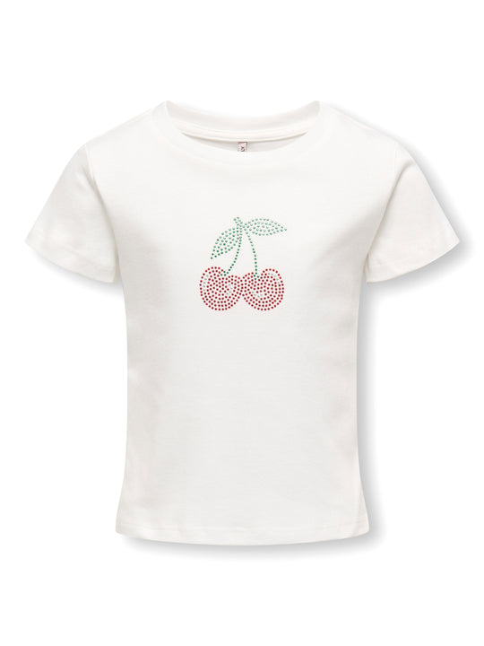 Only Mini Kira Life Bling Top - Cloud Dancer/Cherry