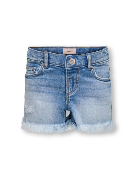Only Mini Robyn Vintage Palm Denim Shorts - Light Blue Denim