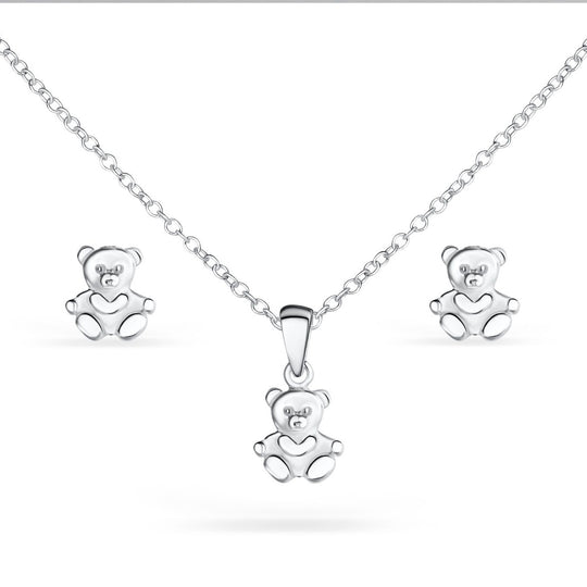 Smykkesæt m/Bamse Ørestikker & Halskæde med Vedhæng