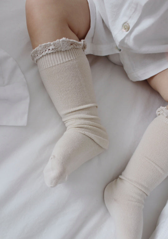 Condor Knæstrømper m/ Blondekant Lino