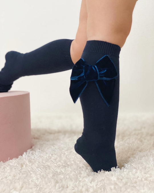 Condor Knæstrømper med Velour Sløjfe Marine Blå