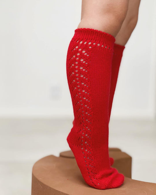 Condor Knæstrømper m/ Hulmønster Røde