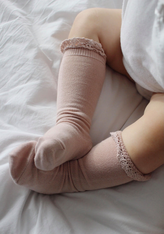 Condor Knæstrømper m/ Blondekant Rosa Empo