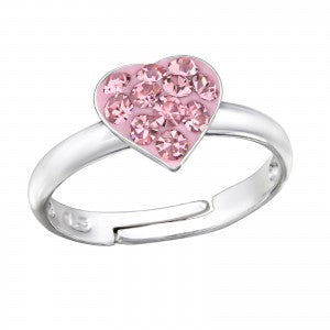 Pink Hjerte Ring i Sølv