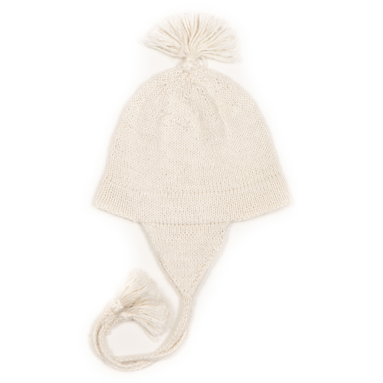 Huttelihut Strikhue med Kvast Off White