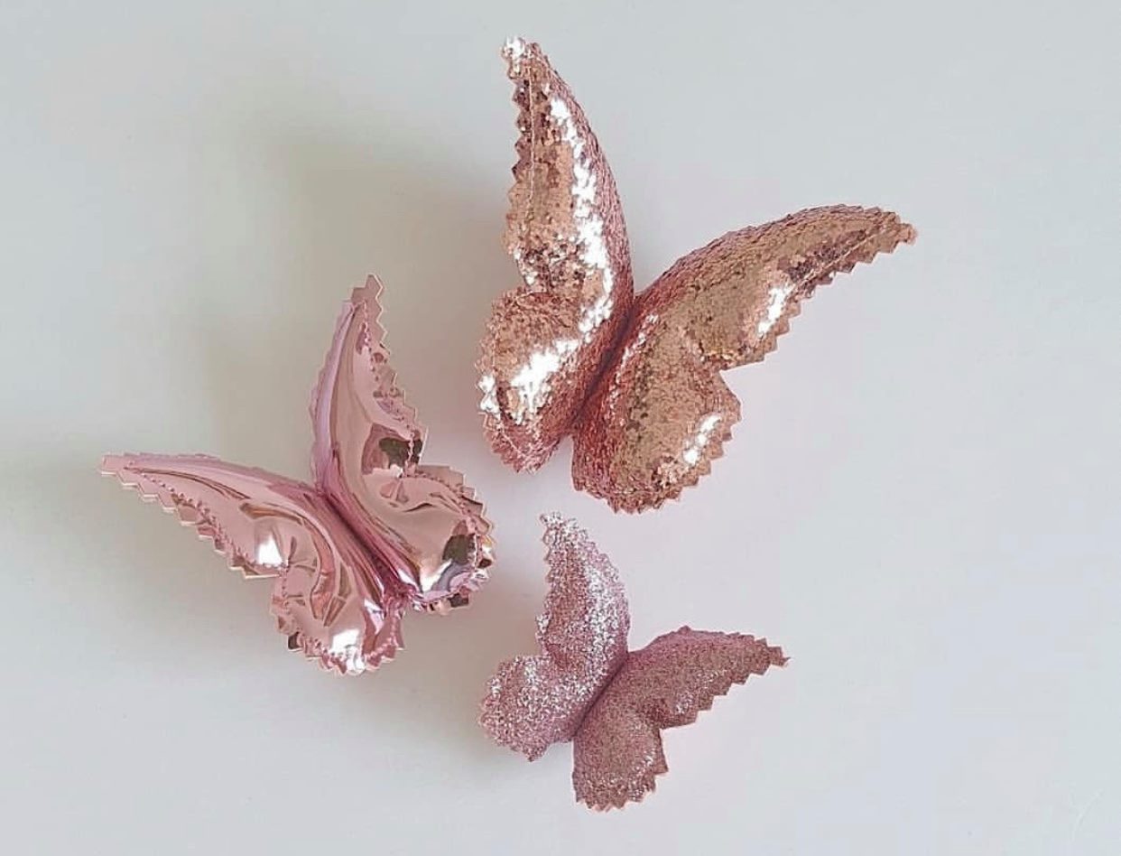 3 Smukke Sommerfugle Rose Pink Glitz - Little Custom Creations
