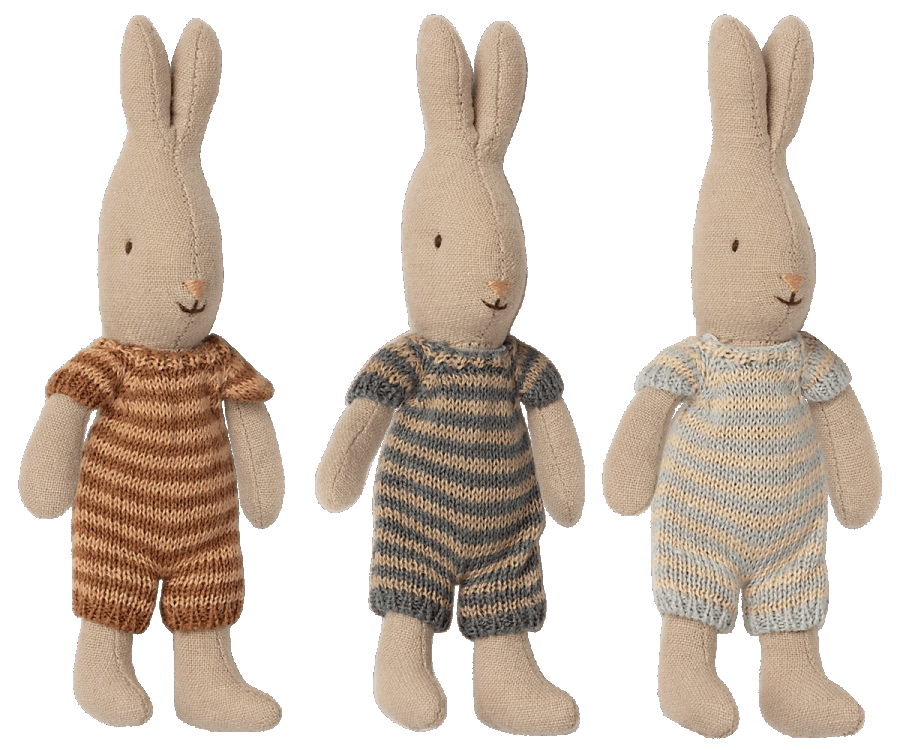Maileg Micro Rabbit / Kanin med Stribet Dragt - Grå