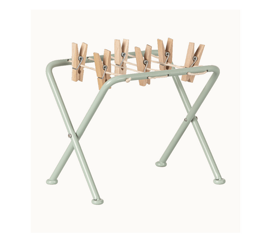 Maileg Miniature tørrestativ med tøjklemmer - Mint
