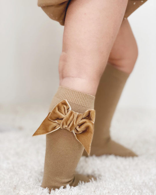 Condor Knæstrømper med Velour Sløjfe Beige