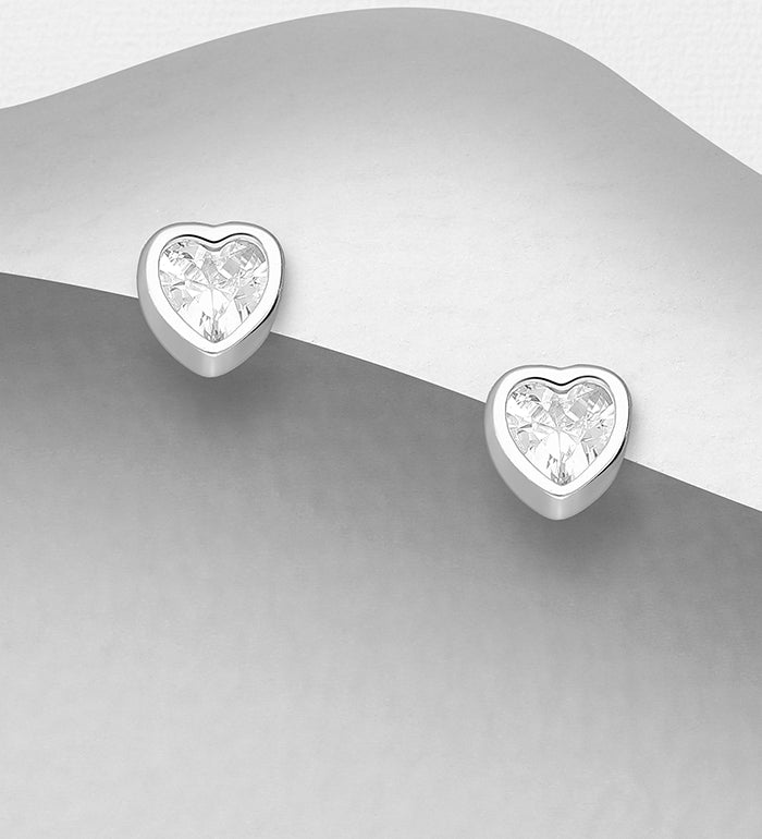 Sølv Hjerte Ørestikker med sten